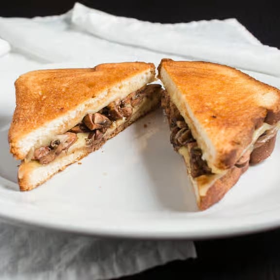 Truffle Mushroom Grilled Cheese Sandwich with Small Sea Salt Fries.
