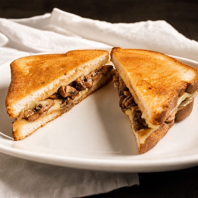 Truffle Mushroom Grilled Cheese Sandwich with Small Sea Salt Fries.