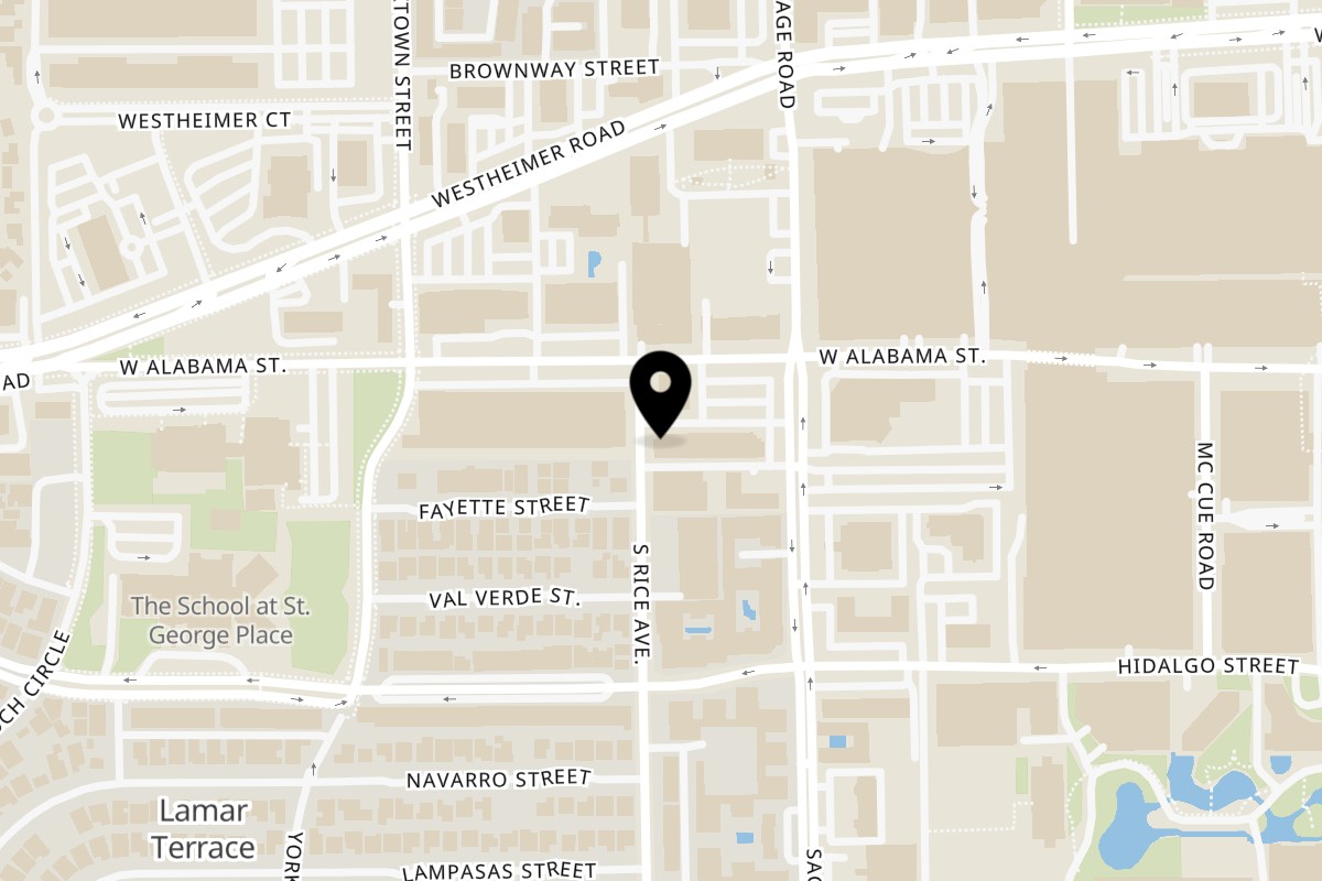 Map showing the location of The Burger Palace on 2800 Sage Rd A-1100 in Houston